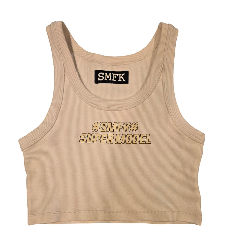 SMFK 2023 Wild World Super Model Ribbed Crop Tank Top Cream UTK02CW M